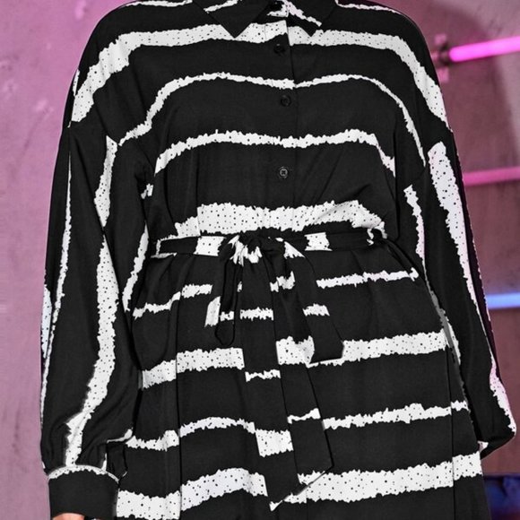 Plus Self Belted Striped Dress - Picture 3 of 3